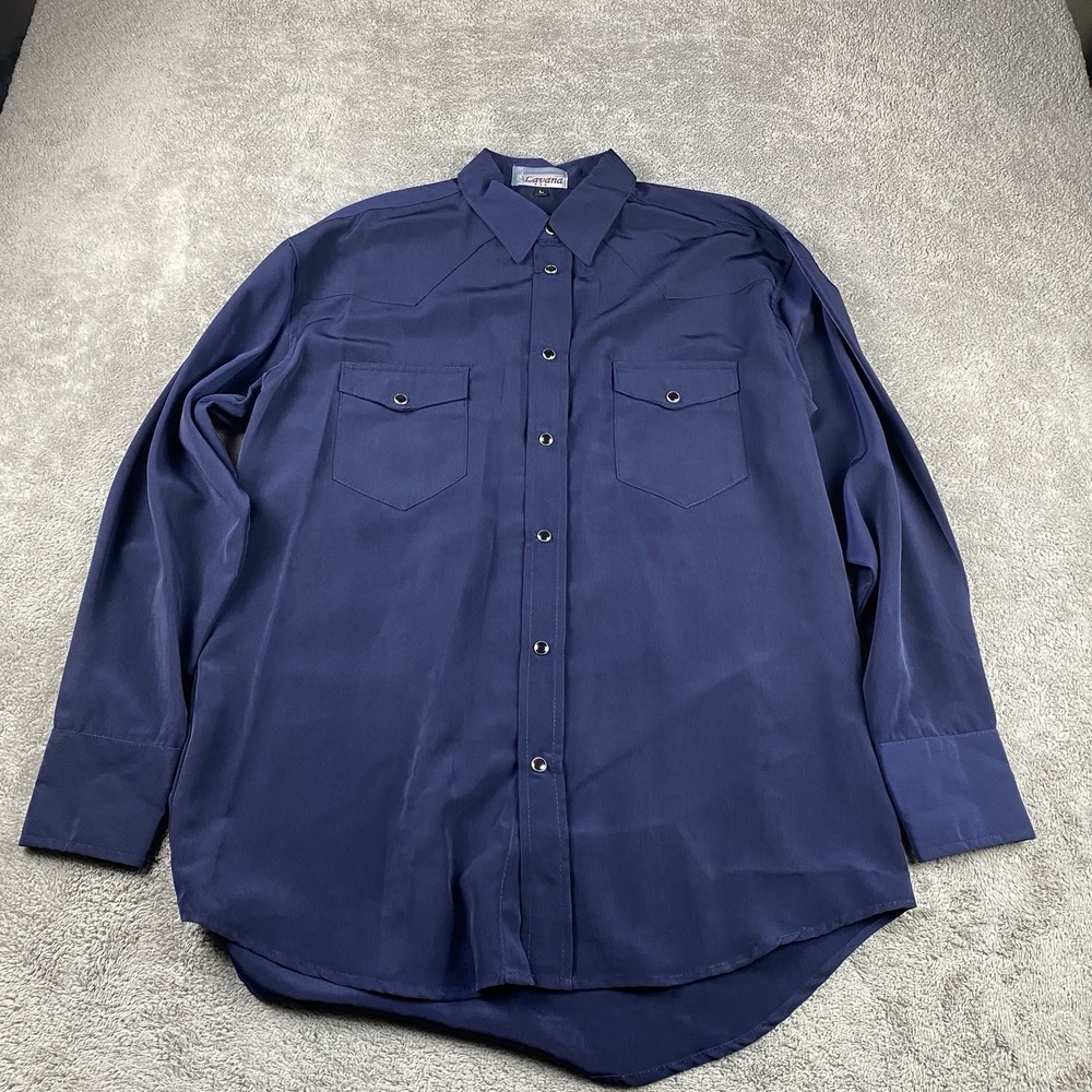 Lavana USA Dress Shirt Snap Buttons Mens Large‎ Blue Long Sleeve